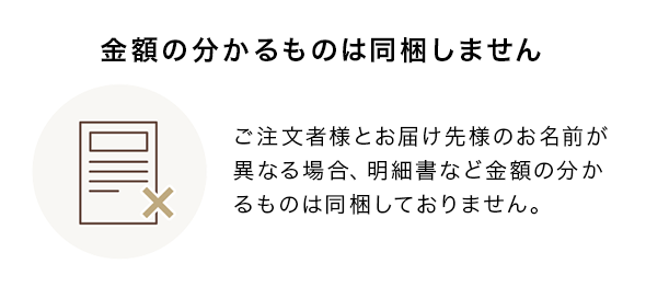 金額の分かるものは同梱しません