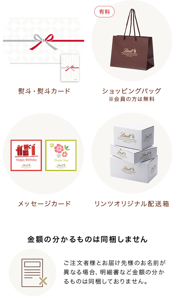 金額の分かるものは同梱しません。